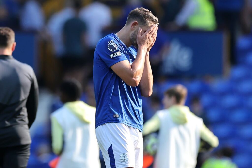 James Tarkowski is dejected after Everton lose 3-2 to Bournemouth