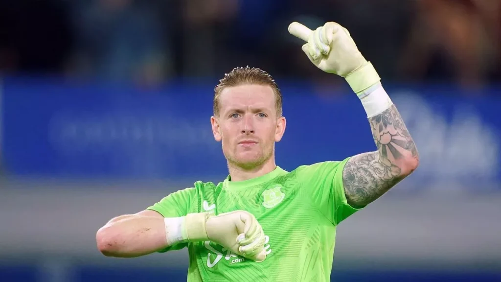 Jordan Pickford celebrating another clean sheet for Everton.