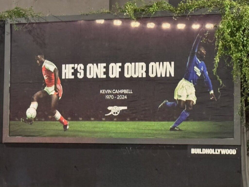 A tribute near to The Emirates Stadium for former Arsenal and Everton forward Kevin Campbell.